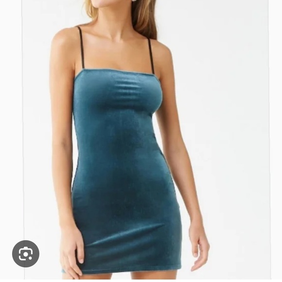 Forever 21 Teal Blue Velvet Mini Dress Medium - Picture 1 of 5
